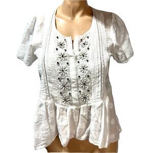 Anthropologie Leifsdottir Beaded Boho Serein Top Size 10 Women’s Jewel Metallic